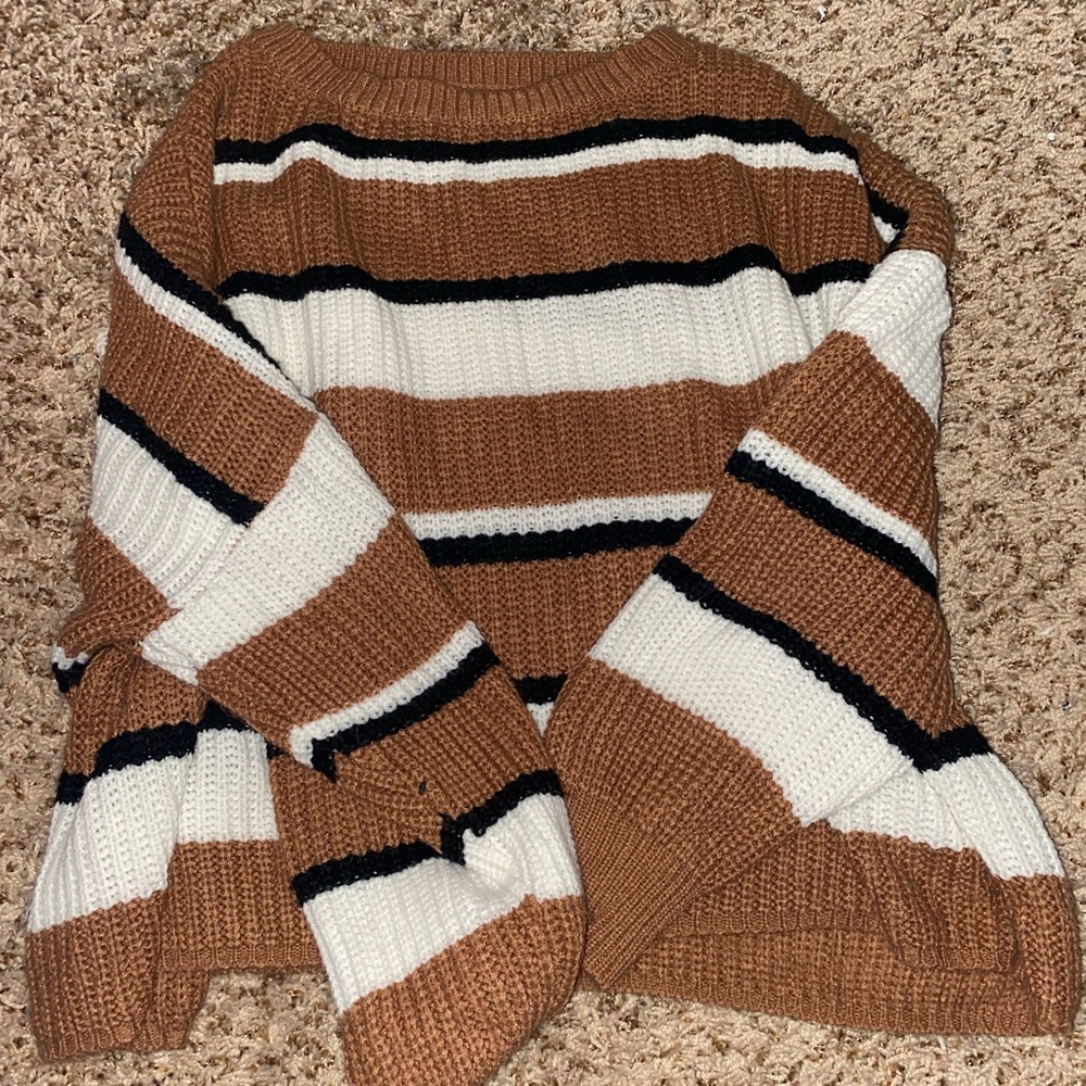 shein brown, black, white sweater